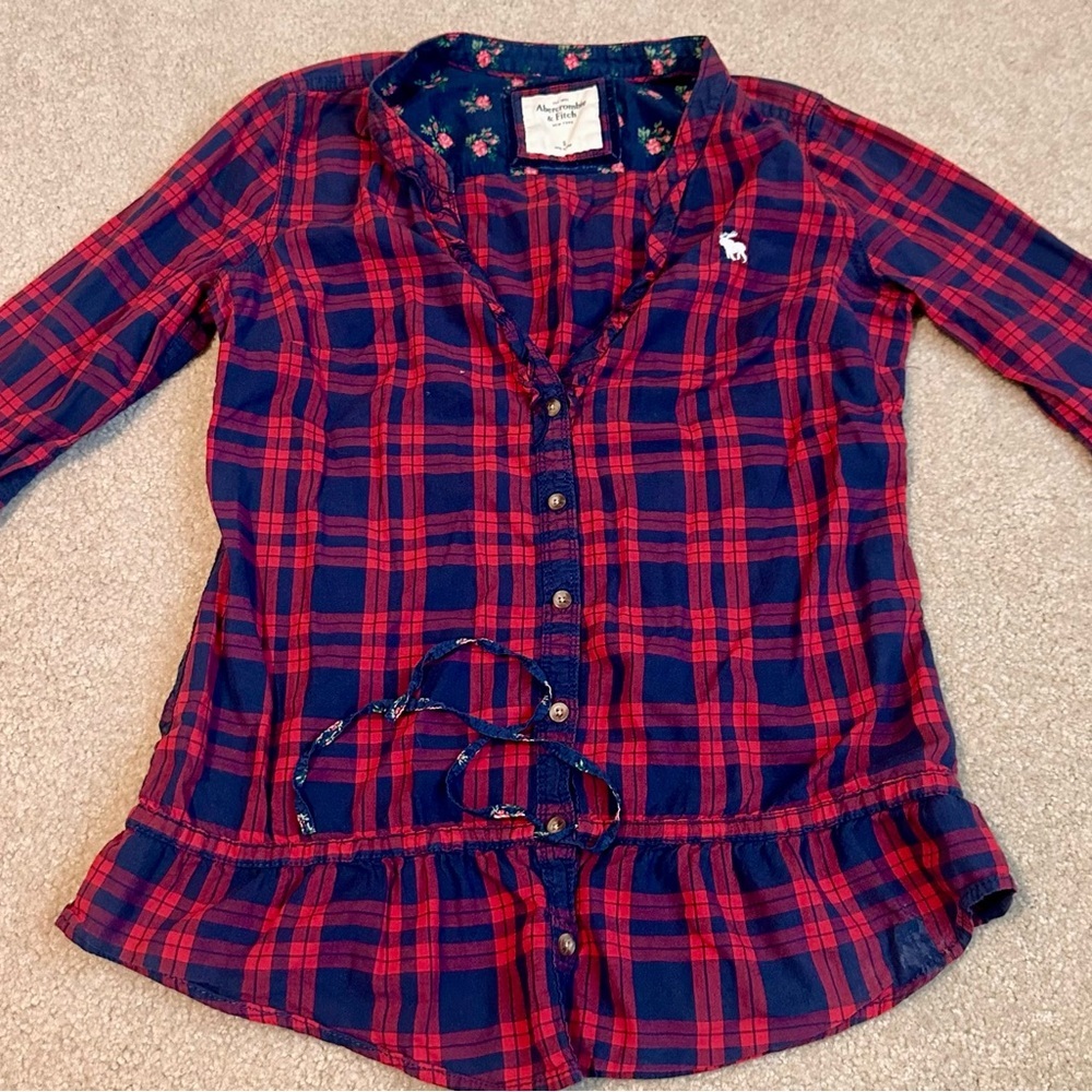 Abercrombie & Fitch Red and Blue Button Down Shirt